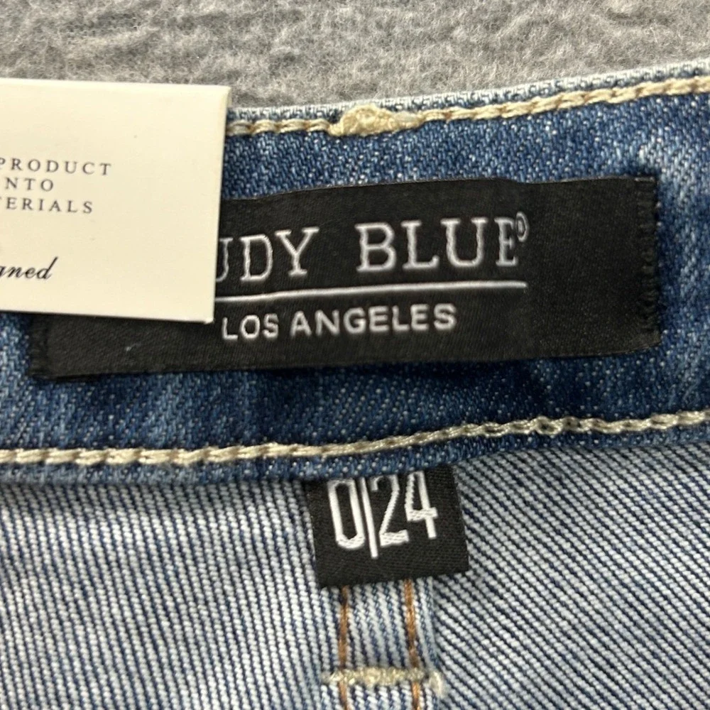 Judy BlueWide Leg Jeans Womens 0/24 HighRise Tummy Control Blue Denim Distressed